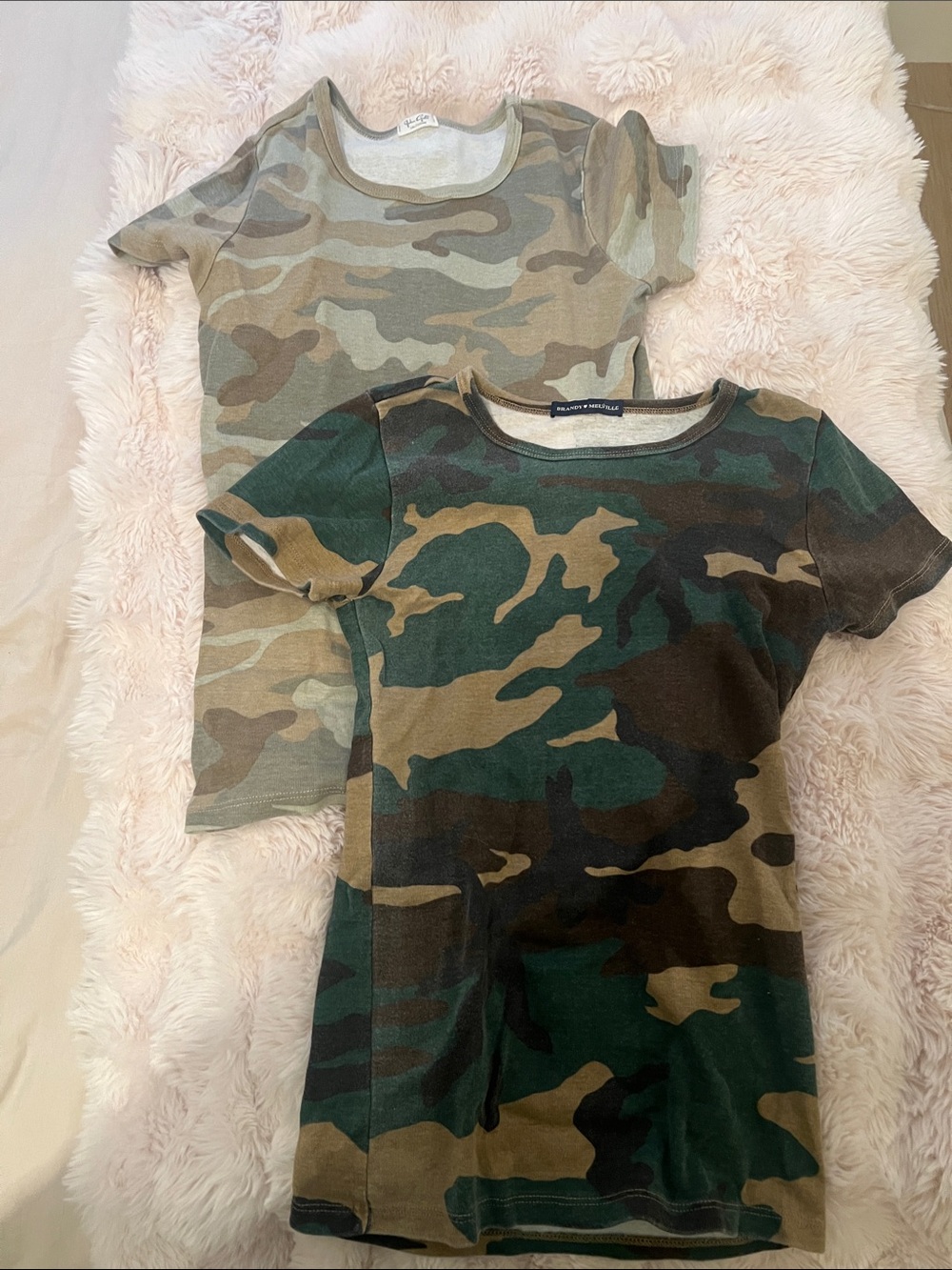 Brandy Melville Kids Camo Short Sleeve Tee - Green/Brown
